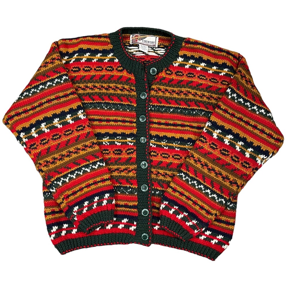 Melbourne Country Women's Large Wool Blend Knit Striped Cardigan Sweater vintage